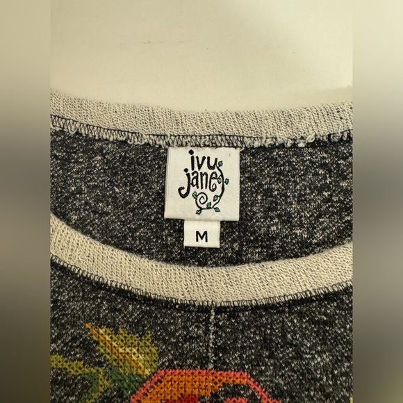 Ivy Jane Knit Floral Cross Stitch Sweater Cropped Short Gray Black Lace Medium - Picture 7 of 10